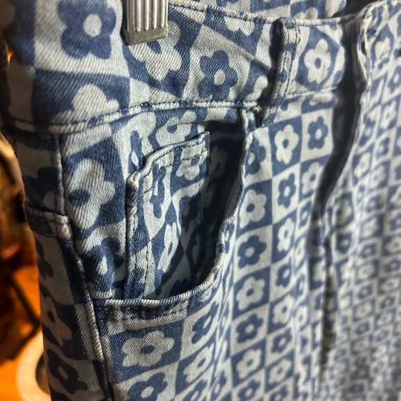 H&M Divided Rare Retro Floral Blue Patterned Flare Jeans Size 10 - Picture 9 of 15